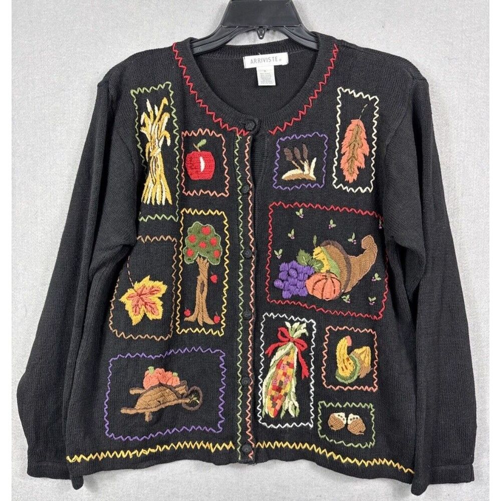 Vintage Arriviste Sweater Women's XL Fall Autumn Harvest Crochet Grandmacore
